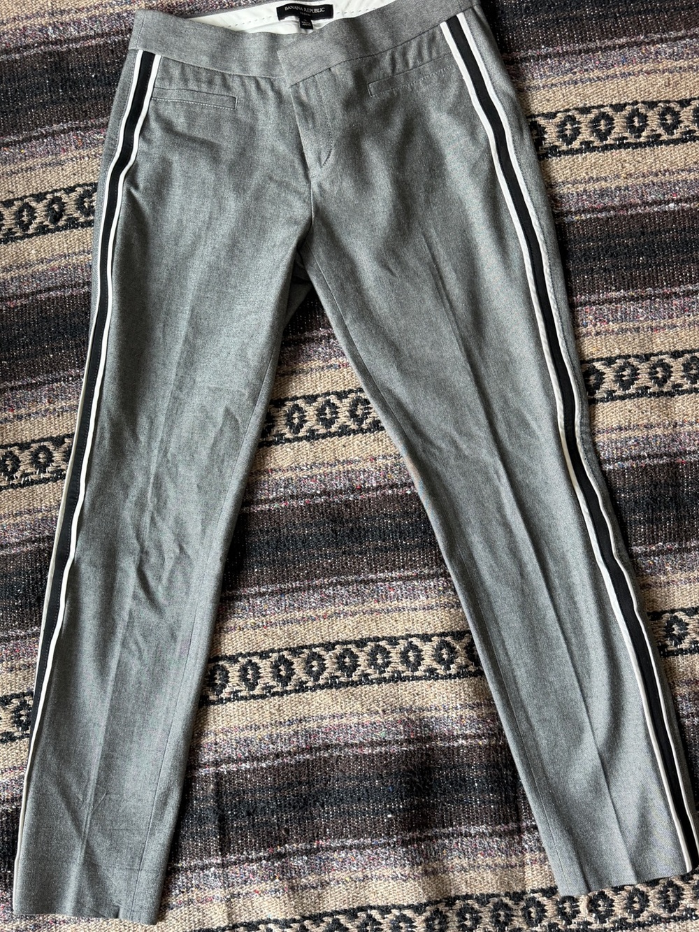 Banana Republic Gray Trousers with Black & White Side Stripes